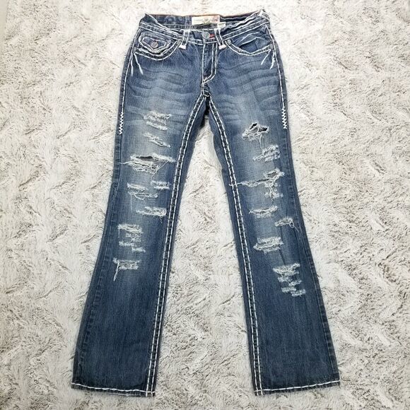 Vintage Laguna Beach Jeans Mens 30×34 Blue Embroidery Dark Wash Denim Distressed - Picture 1 of 13